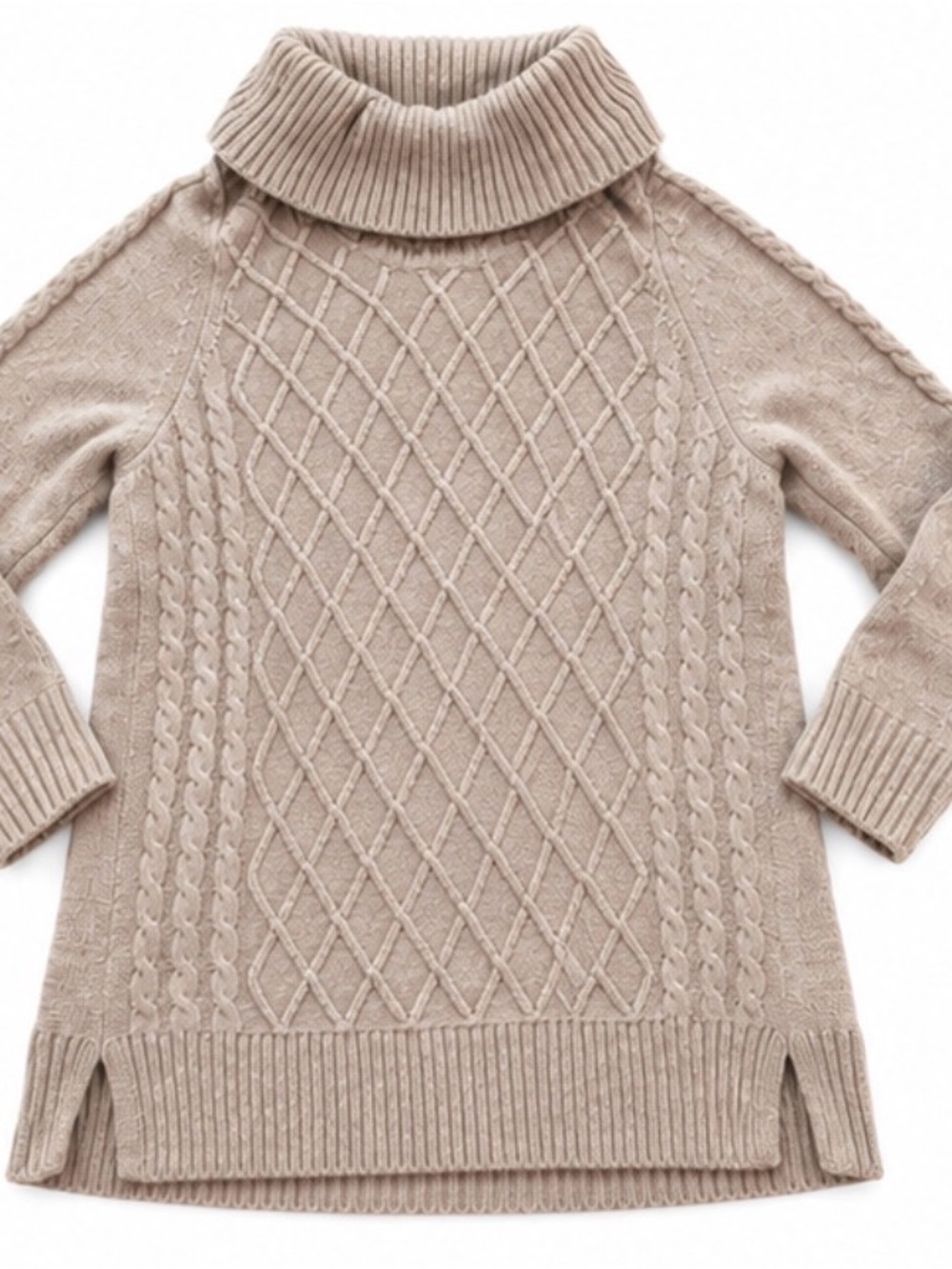 Calvin Klein Taupe Cable Knit Turtleneck Sweater